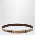 Gucci Reversible Gg Fabric And Leather Belt In Sand/Brown With Horsebit Buckle Women