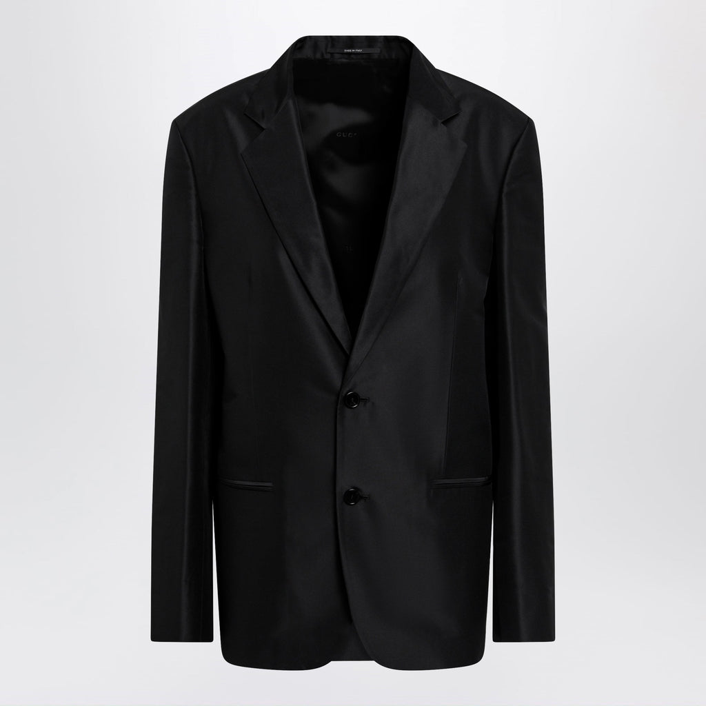 Gucci Oversized Fine Silk Faille Jacket In Black Women