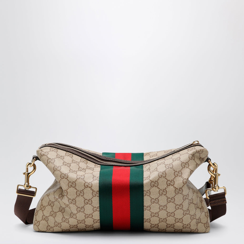 Gucci Medium Gg Crossbody Bag In Coated Fabric With Web Stripe Men