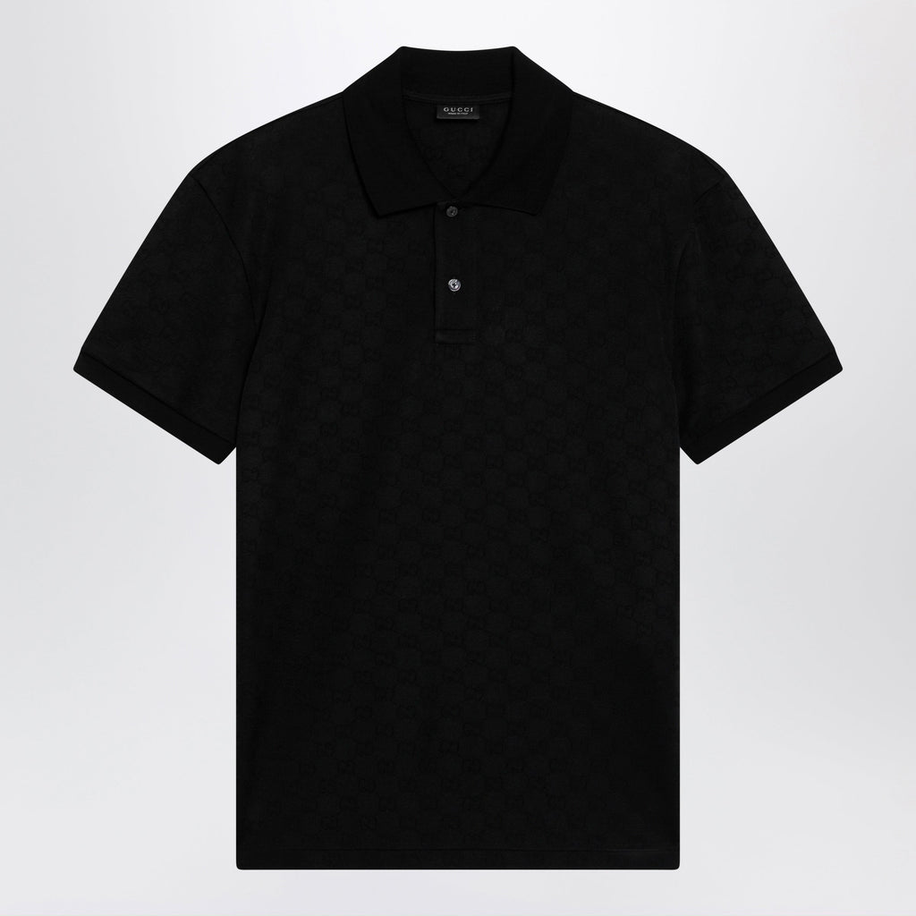 Gucci Black Gg Jacquard Technical Jersey Polo Shirt Men