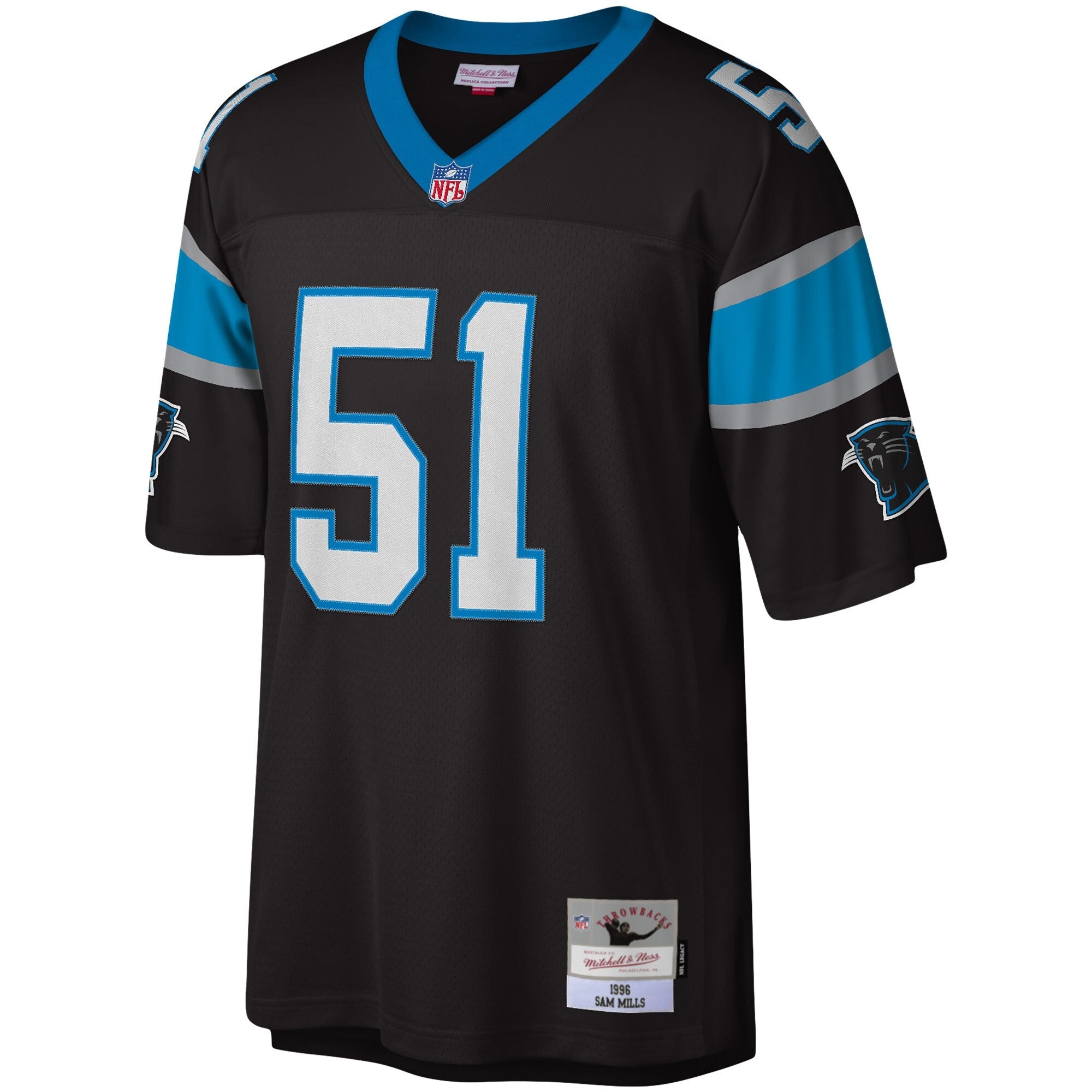 Carolina Panthers Sam Mills Mitchell & Ness Black Legacy Replica Jersey