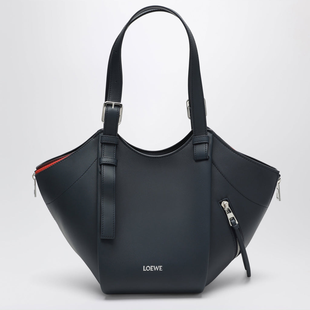 Loewe Dark Blue Layered Hammock Flip Leather Bag Women