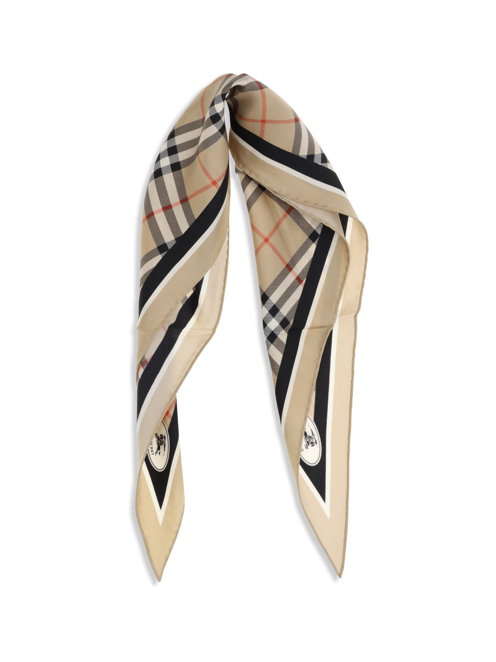 Burberry Women Check Silk Scarf With Knight Stamp
