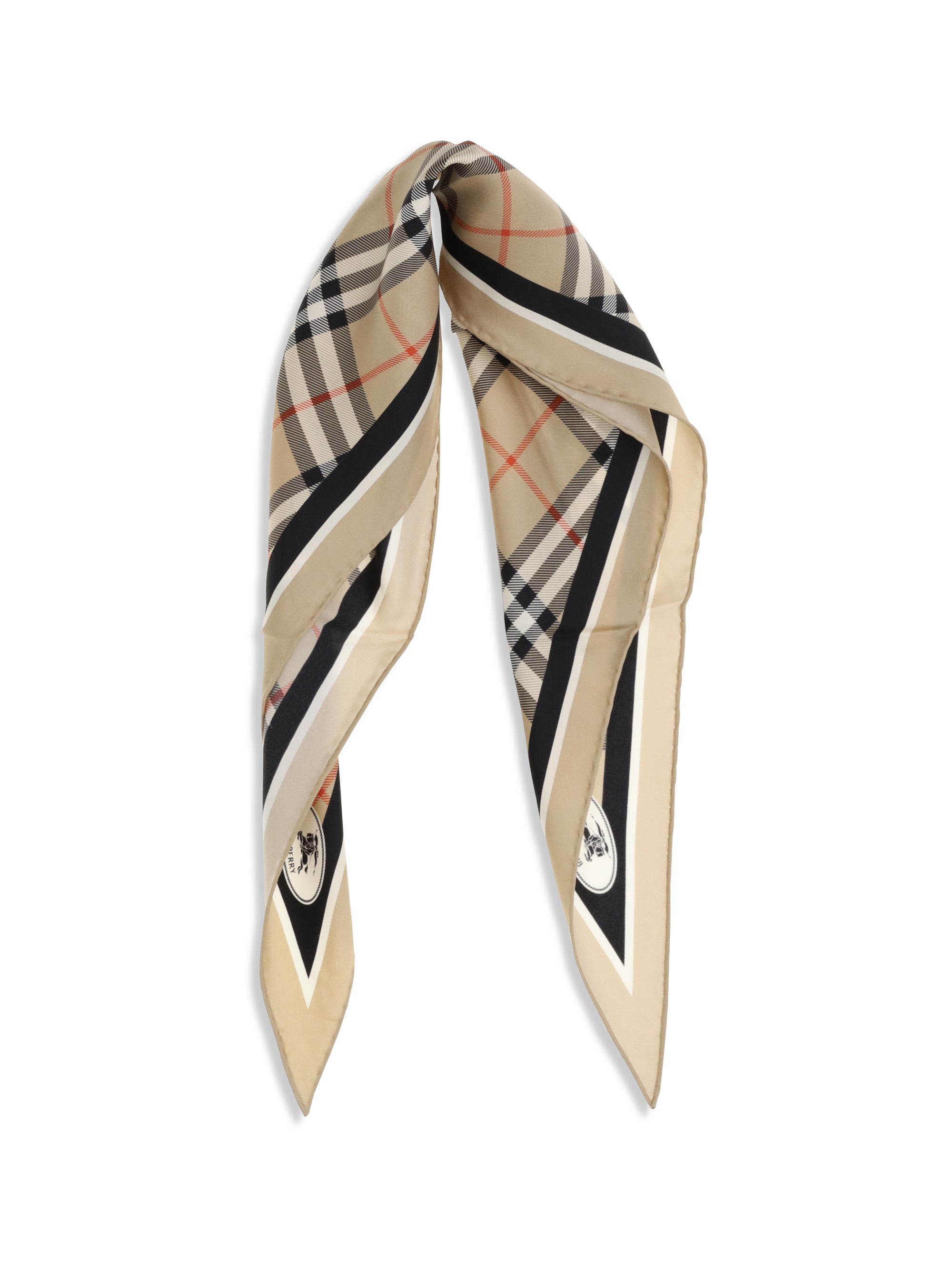 Burberry Women Check Silk Scarf With Knight Stamp