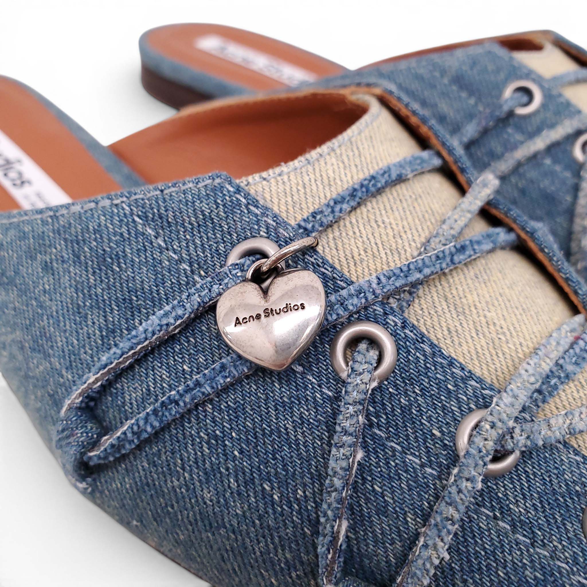 ACNE STUDIOS DENIM LACE-UP POINTED-TOE FLATS - SIZE 40