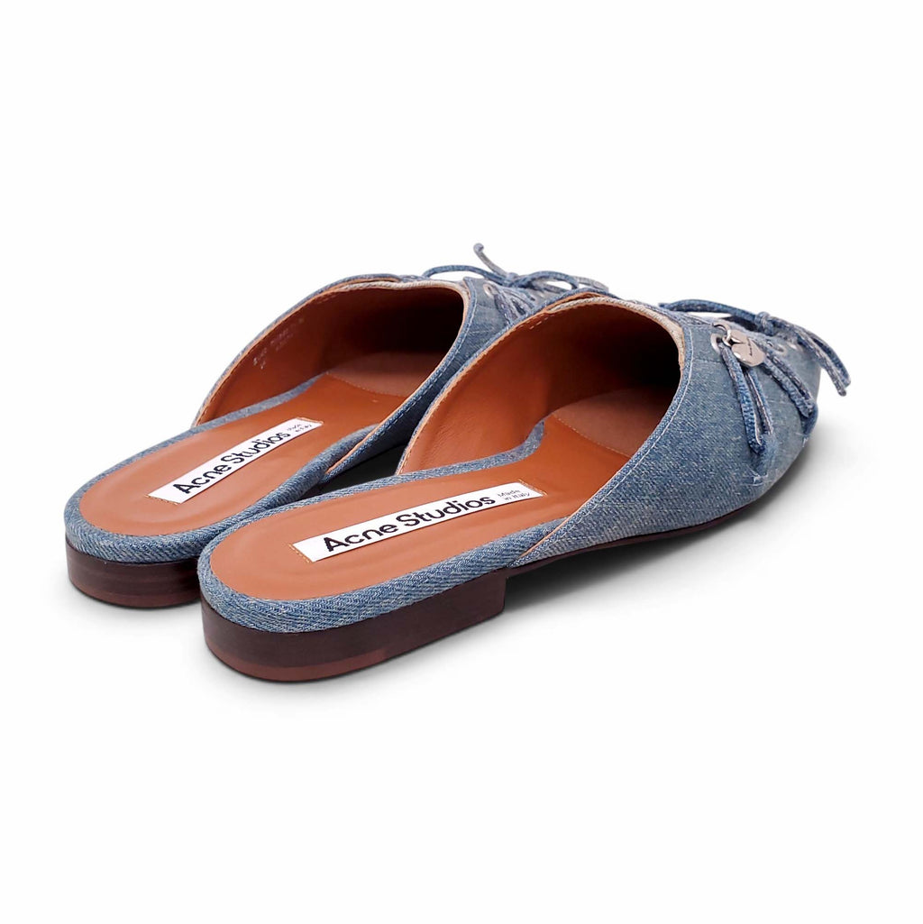 ACNE STUDIOS DENIM LACE-UP POINTED-TOE FLATS - SIZE 40