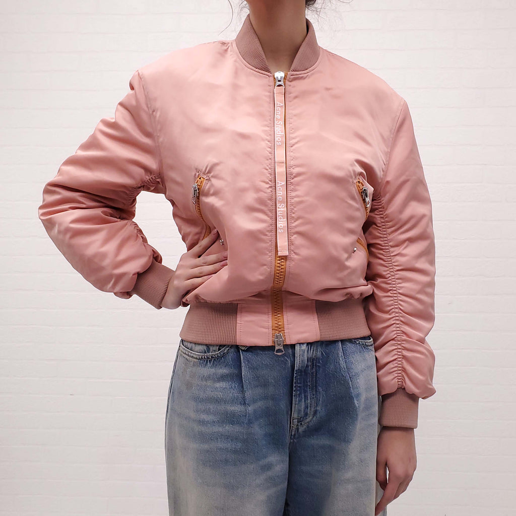 ACNE STUDIOS PINK BOMBER JACKET WITH RUCHED SLEEVES - SIZE 34