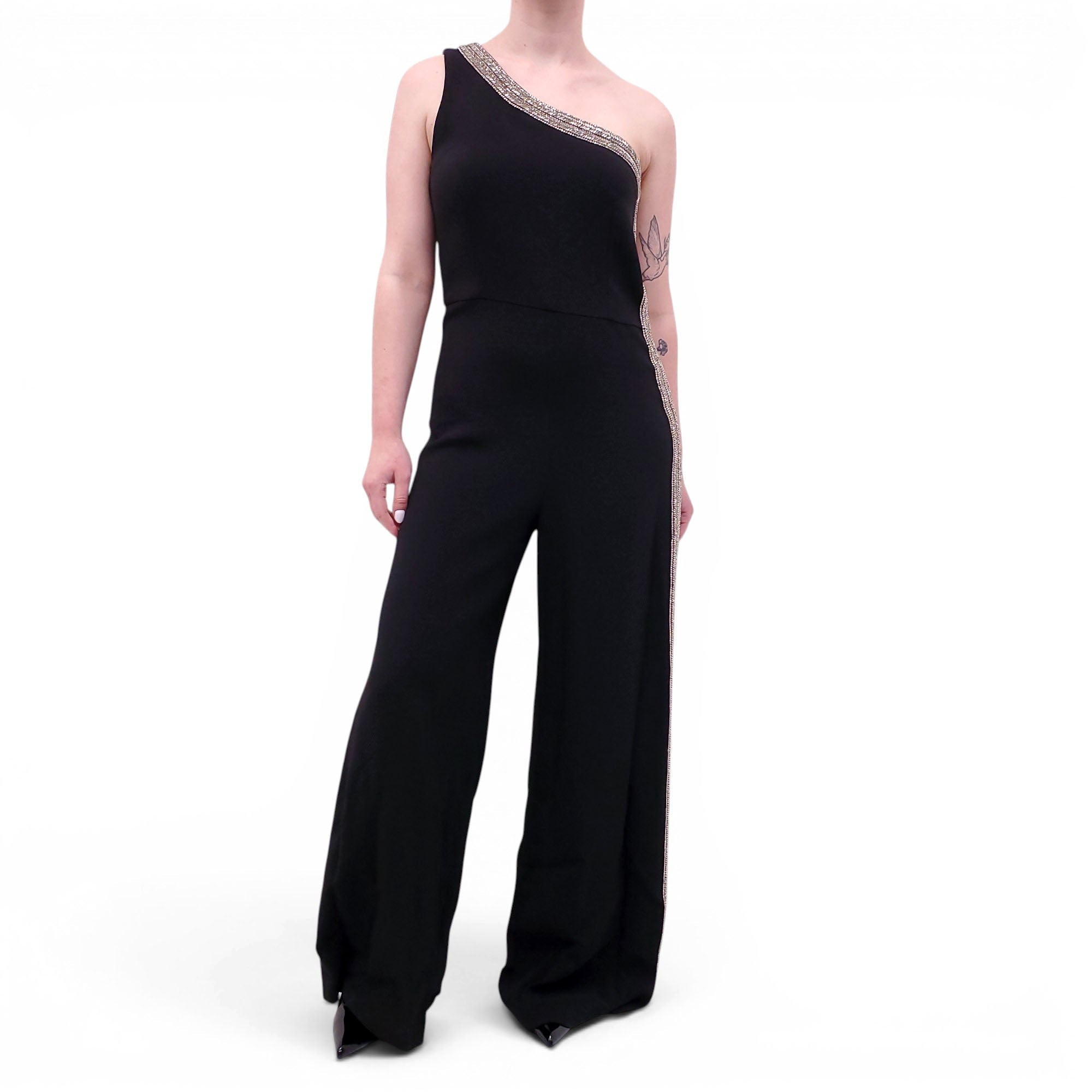 ADAM LIPPES BLACK CRYSTAL JUMPSUIT - SIZE M