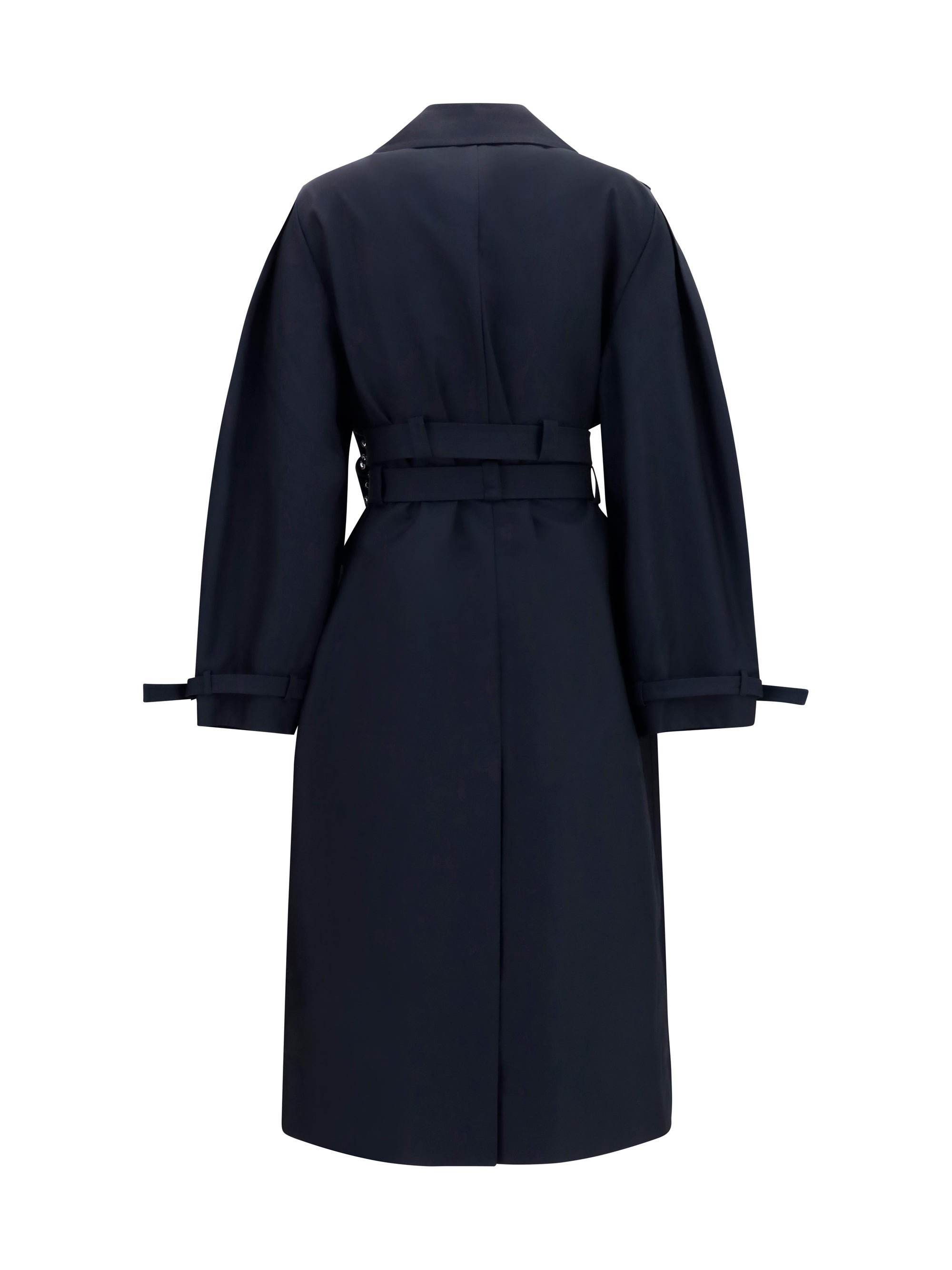 Ganni Women Double-Breasted Cotton Trench Coat With Double Belt