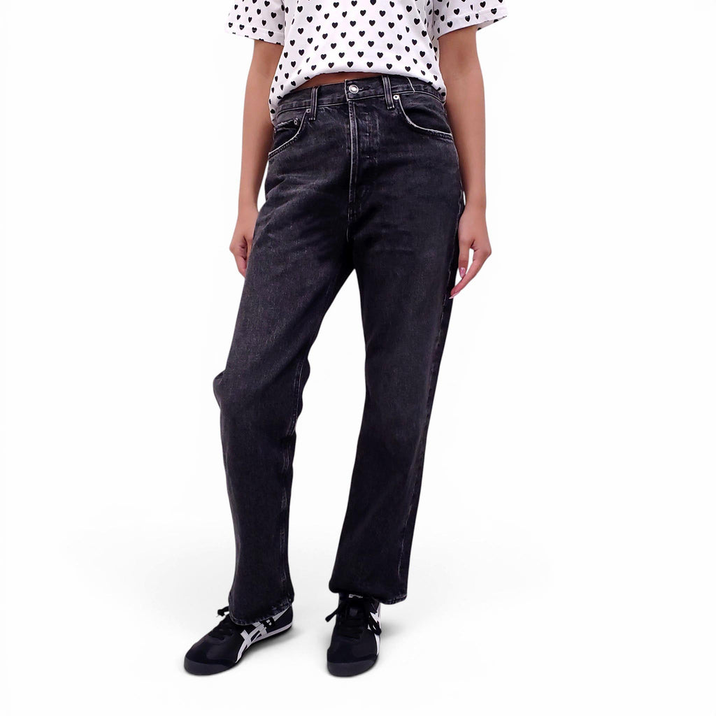 AGOLDE LIGHTLY DISTRESSED BLACK 'FRAN' JEANS - SIZE 26