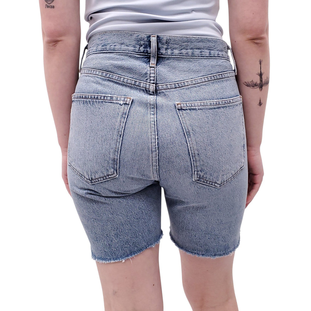 AGOLDE MEDIUM BLUE DENIM SHORTS WITH BUTTON-UP FLY - SIZE 25