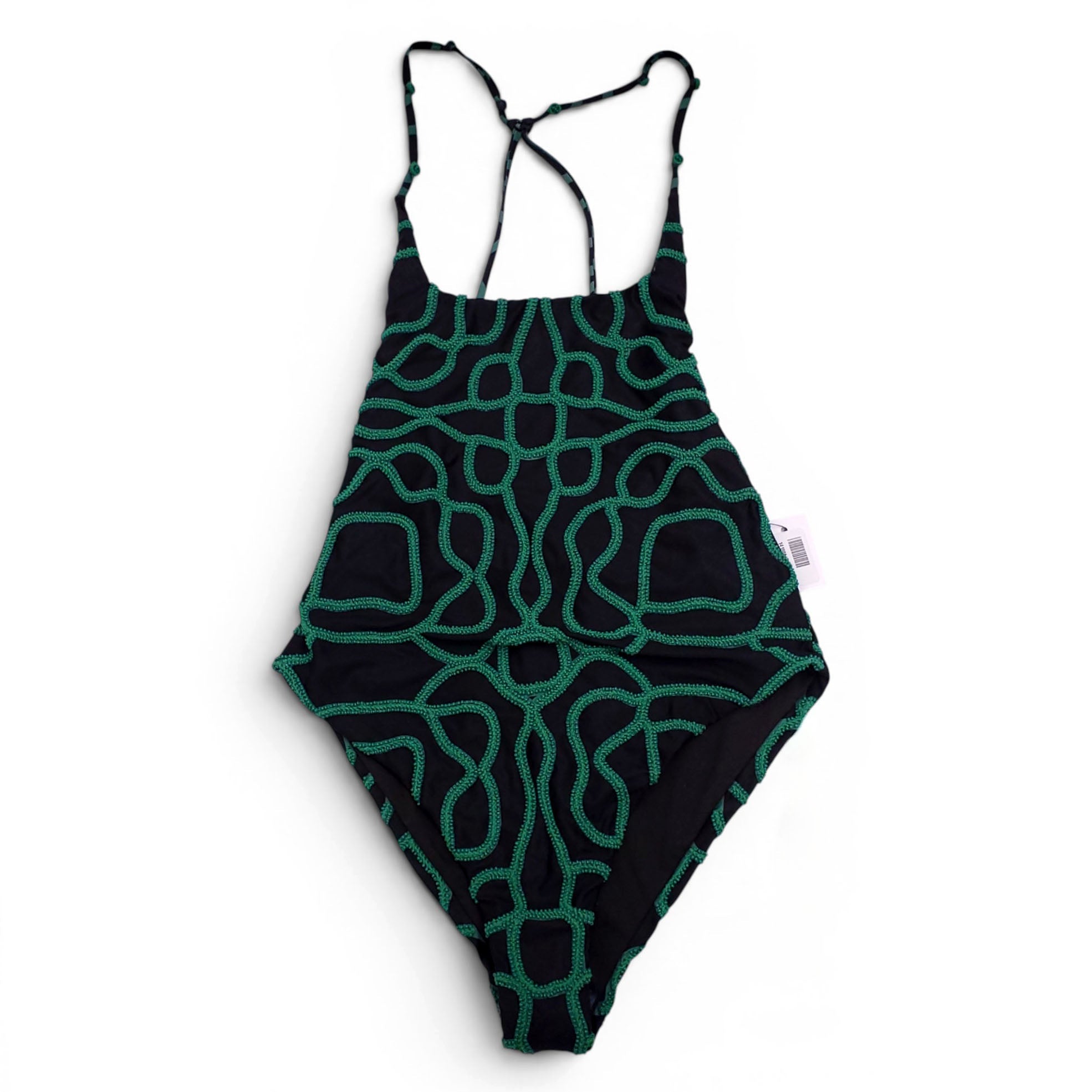 AGUA BENDITA BLACK AND GREEN EMBROIDERED BEADED ONE-PIECE SWIMSUIT - SIZE XS