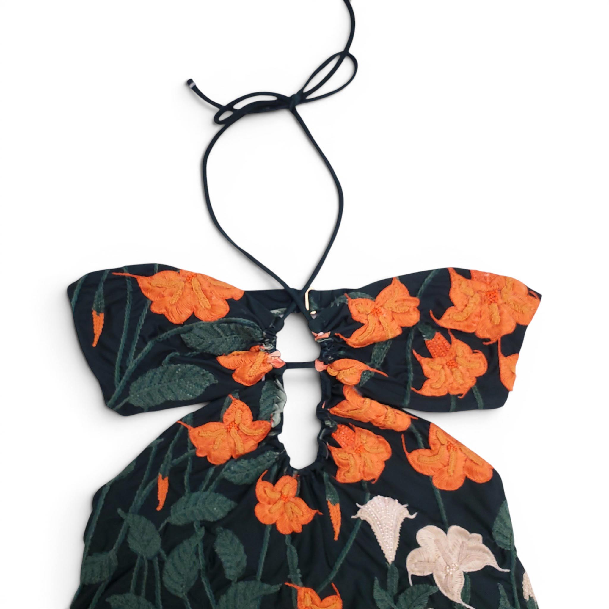 AGUA BENDITA GREEN AND ORANGE EMBROIDERED ONE-PIECE SWIMSUIT - SIZE L