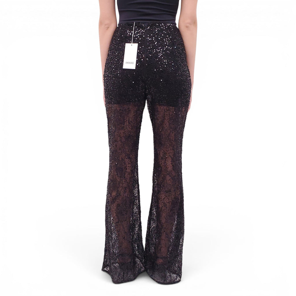 AKNVAS BLACK LACE SEQUIN EMBROIDERED TROUSERS - SIZE 10