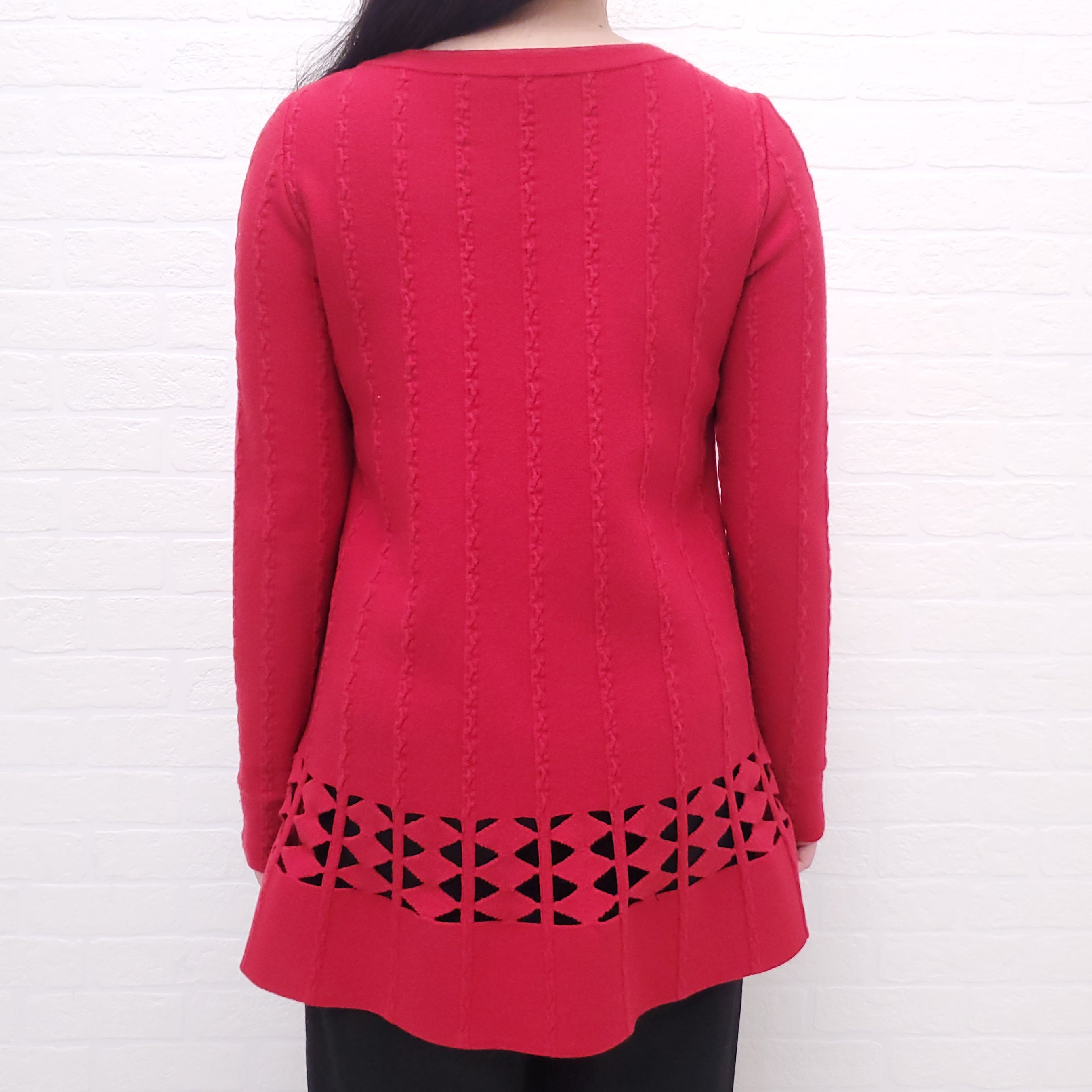ALAÏA RED FITTED CUT-OUT TUNIC TOP - SIZE 38
