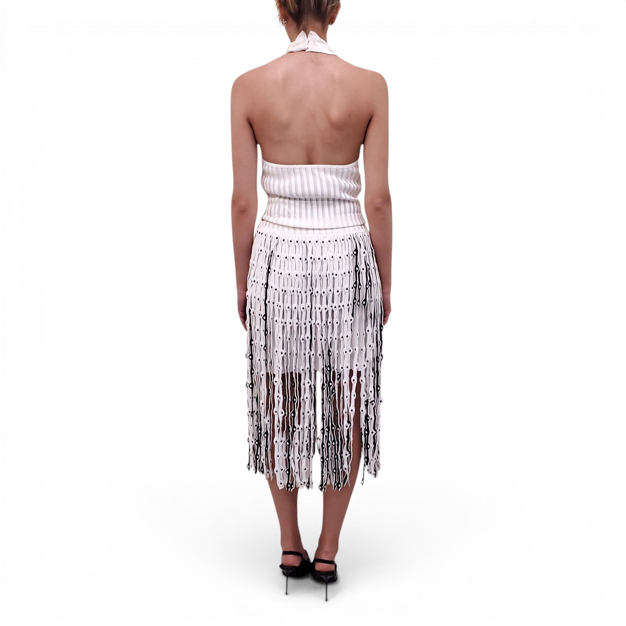 ALAÏA WHITE KNIT FRINGE DRESS - SIZE 40