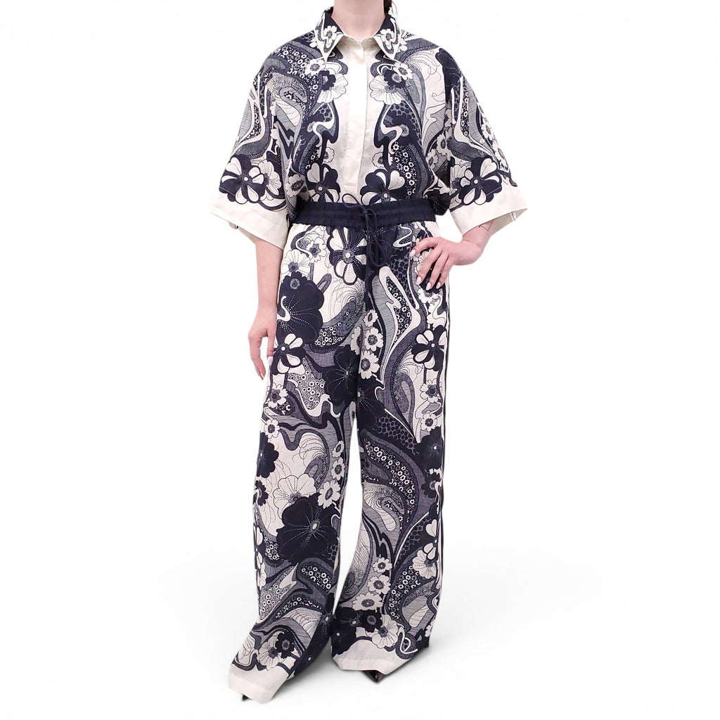 ALEMAIS CREAM AND NAVY FLAX LINEN FLORAL SET - SIZE 12