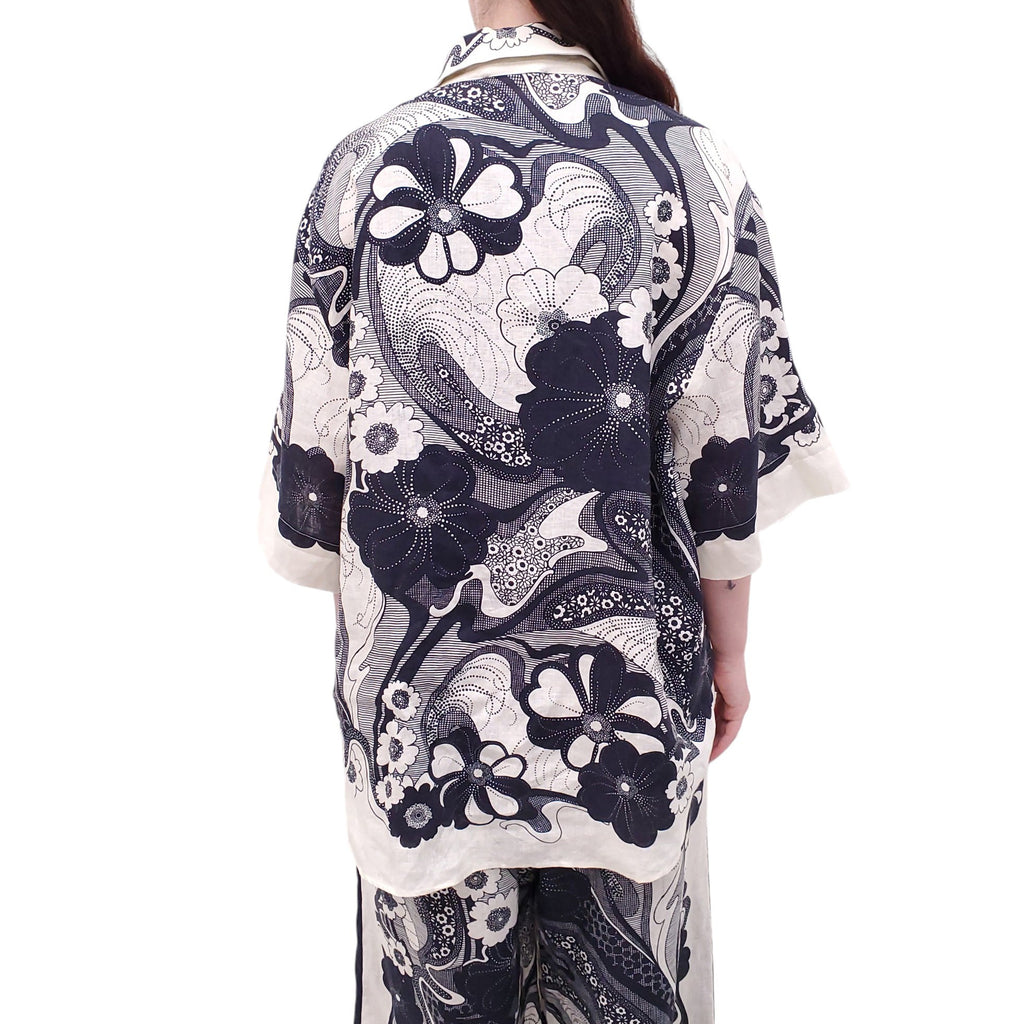 ALEMAIS CREAM AND NAVY FLAX LINEN FLORAL SET - SIZE 12