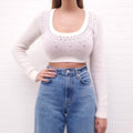 ALESSANDRA RICH CREAM CRYSTAL LONG SLEEVE SWEATER - SIZE 38