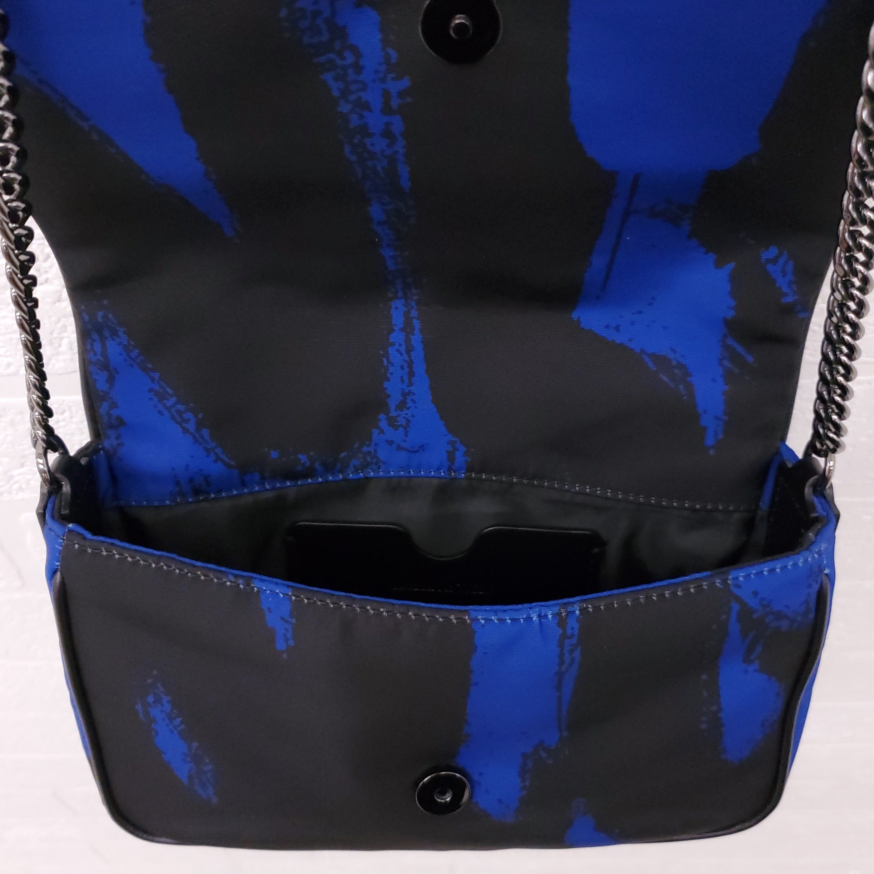 ALEXANDER MCQUEEN BLACK AND BLUE NYLON CHAIN LINKED CROSSBODY BAG