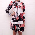 ALEXANDER MCQUEEN PINK AND BLACK SILK ROSE PRINT BABYDOLL DRESS - SIZE 38