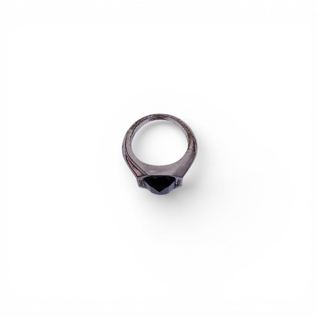 ALEXANDER MCQUEEN UNISEX SILVER AND BLACK SIGNET LOGO RING - SIZE 10