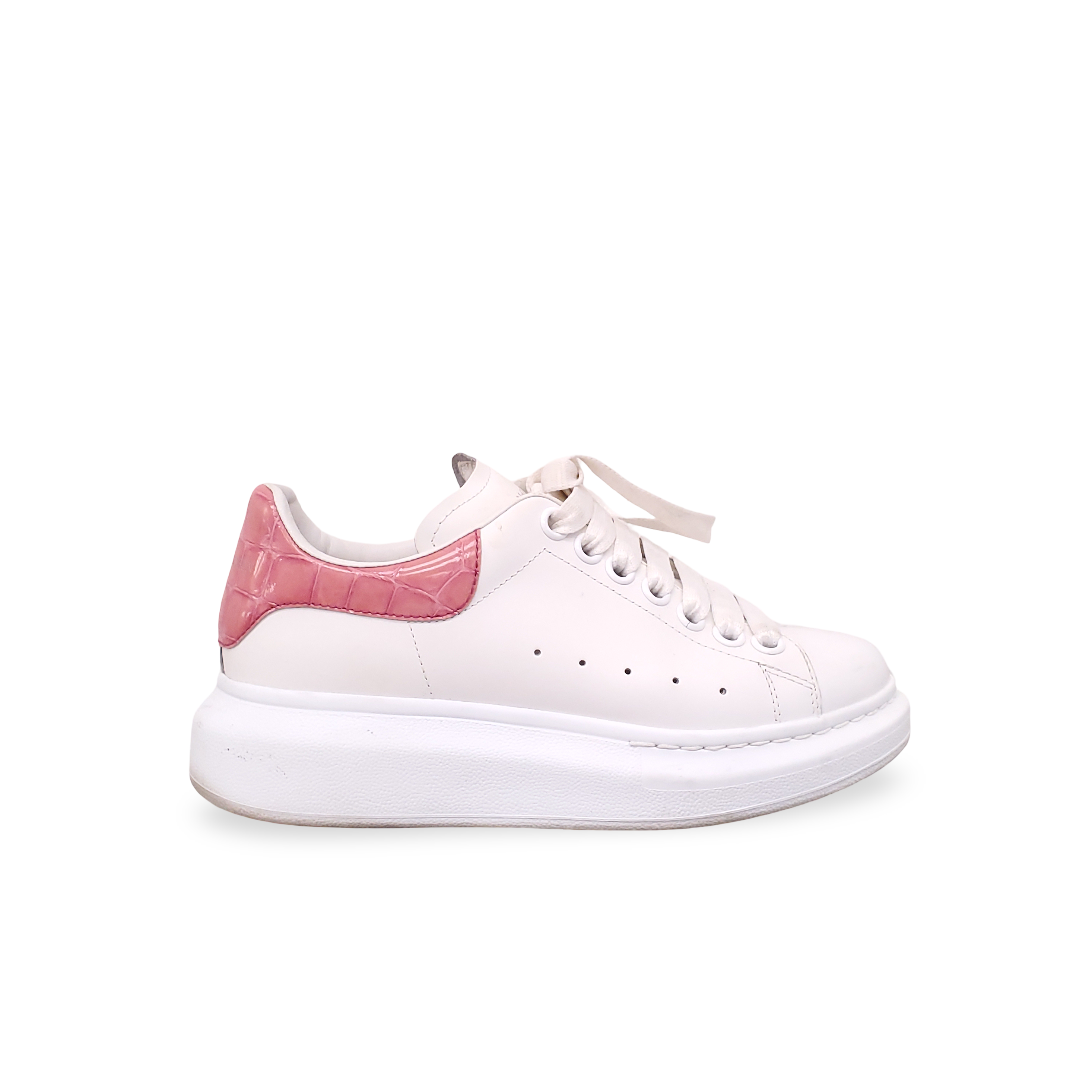 ALEXANDER MCQUEEN WHITE SNEAKERS WITH PINK CROC HEEL - SIZE 35.5