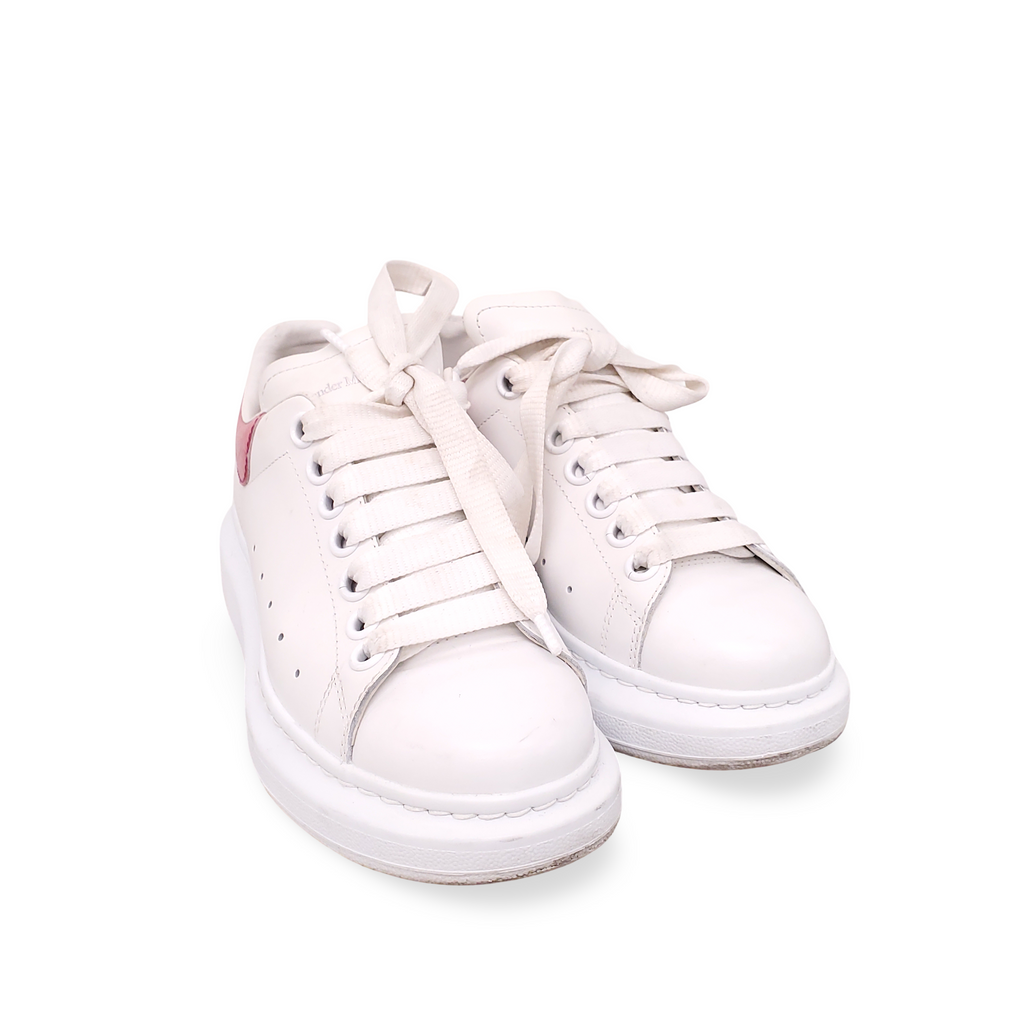ALEXANDER MCQUEEN WHITE SNEAKERS WITH PINK CROC HEEL - SIZE 35.5