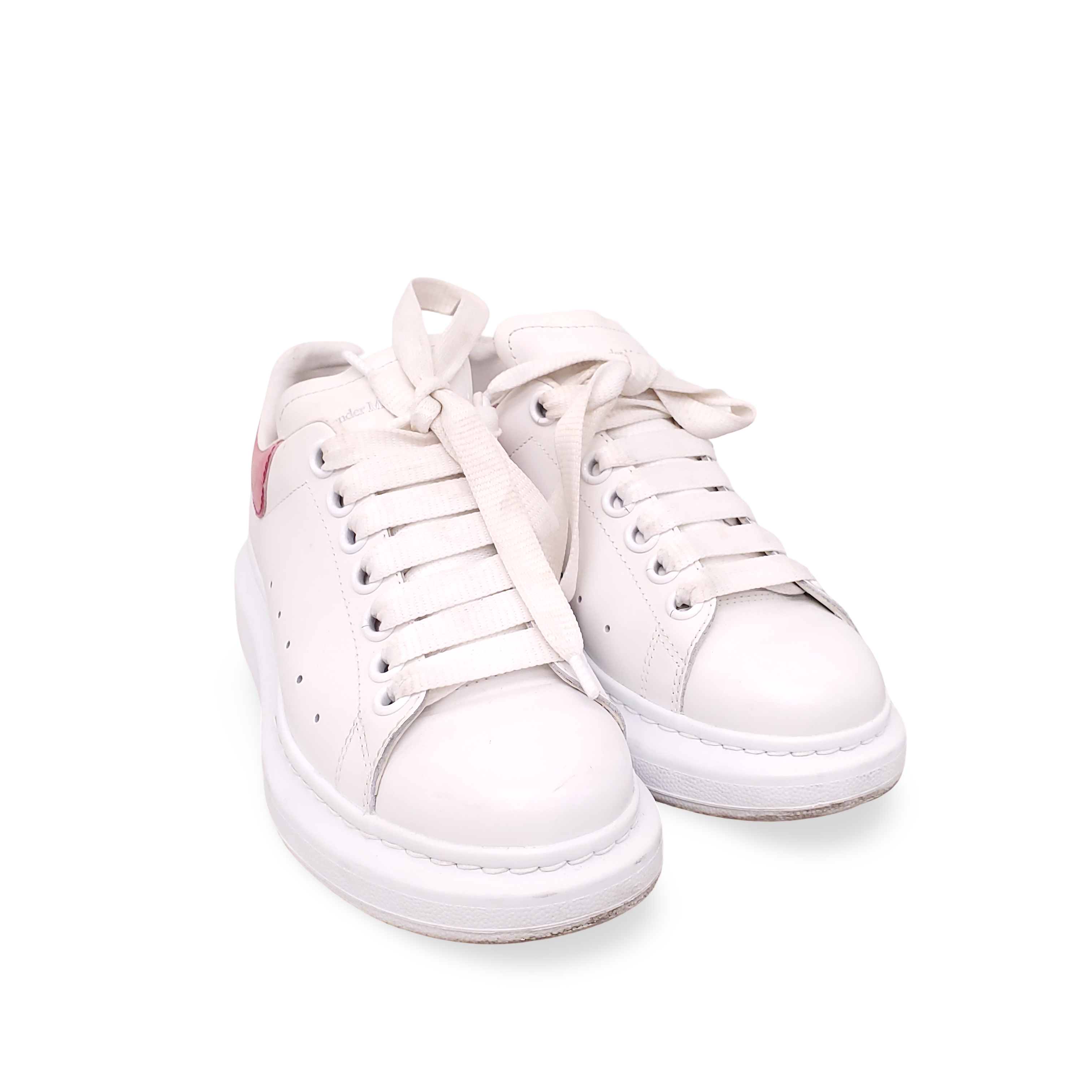 ALEXANDER MCQUEEN WHITE SNEAKERS WITH PINK CROC HEEL - SIZE 35.5
