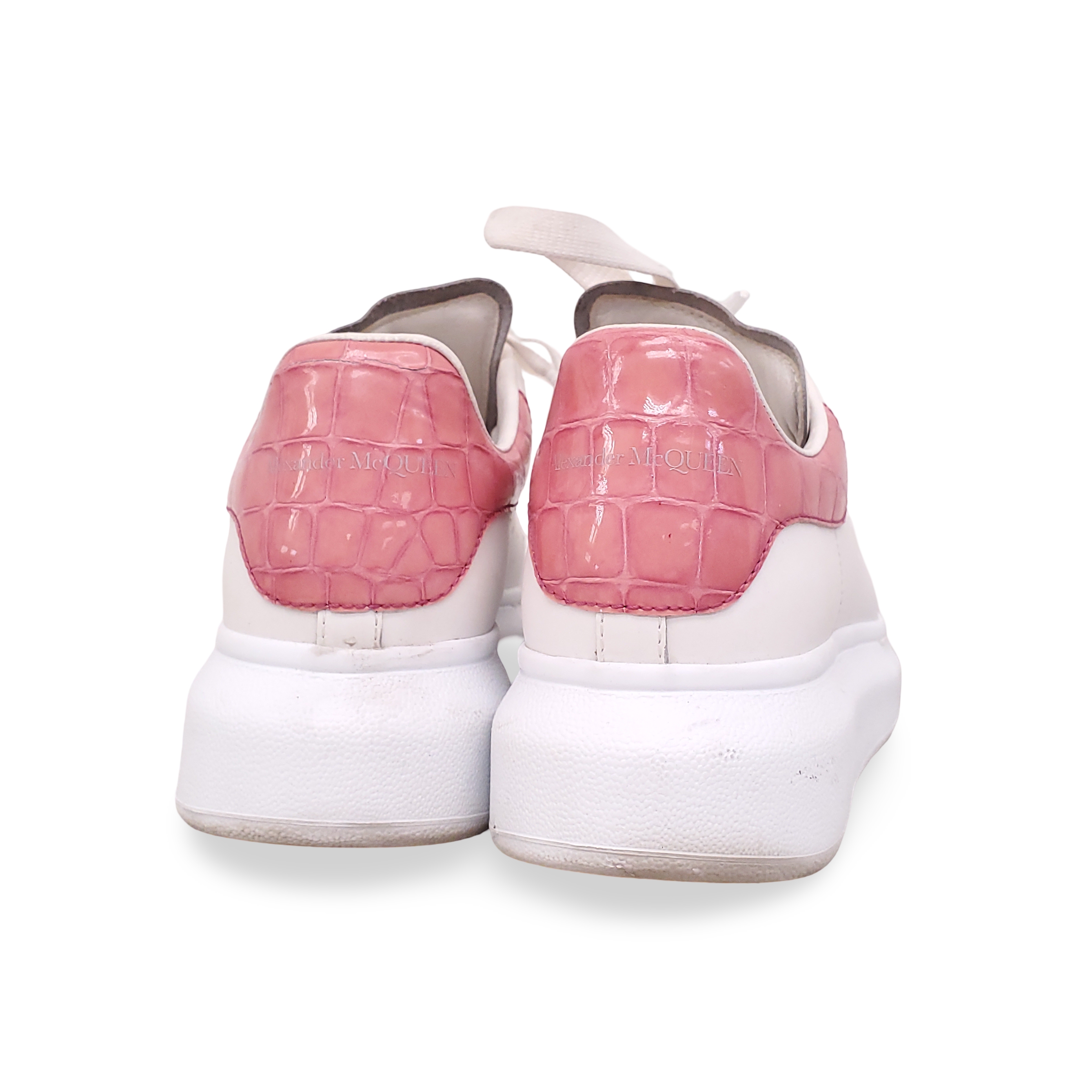 ALEXANDER MCQUEEN WHITE SNEAKERS WITH PINK CROC HEEL - SIZE 35.5