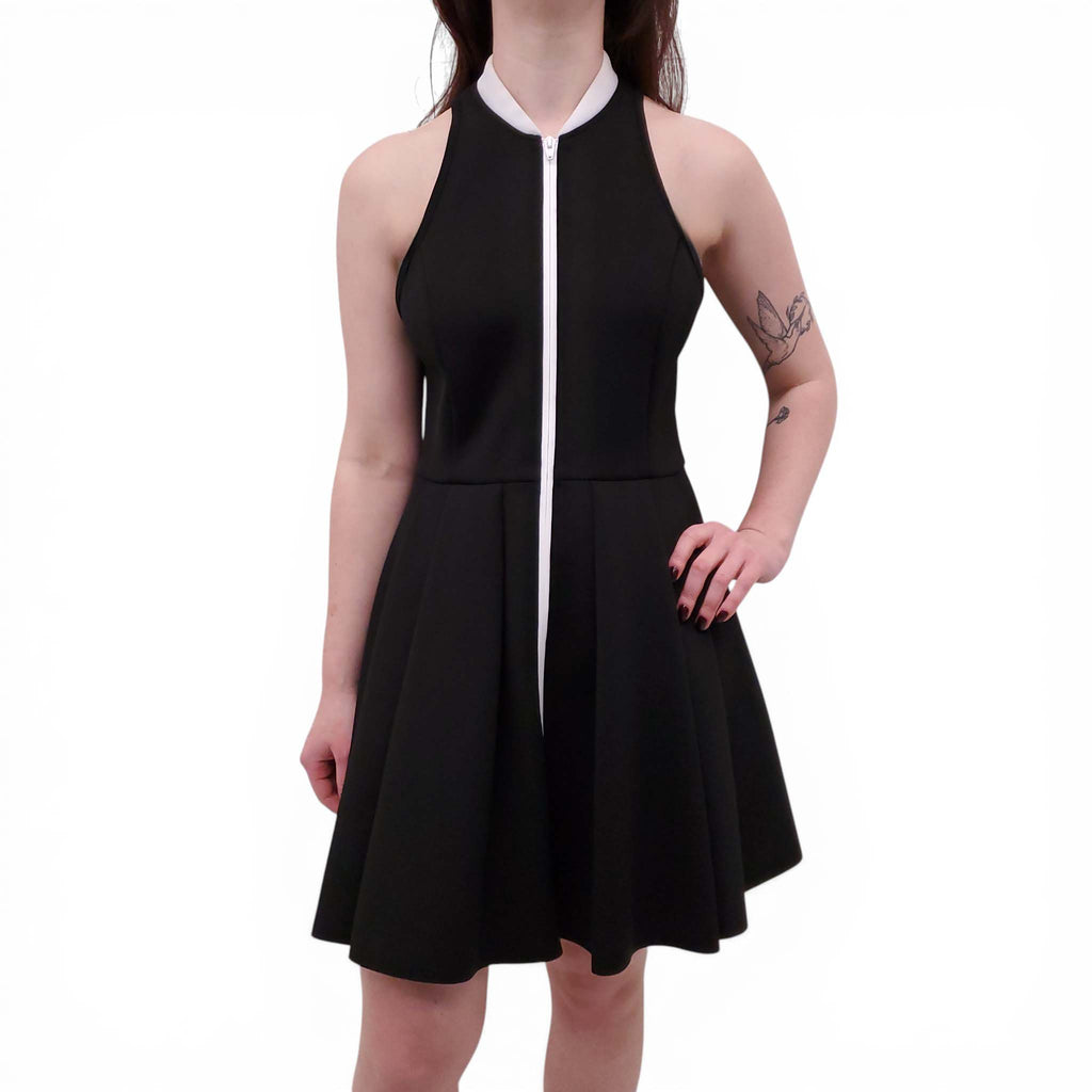 ALEXANDERWANG.T BLACK AND WHITE NEOPRENE SKATER DRESS WITH ZIPPER - SIZE L