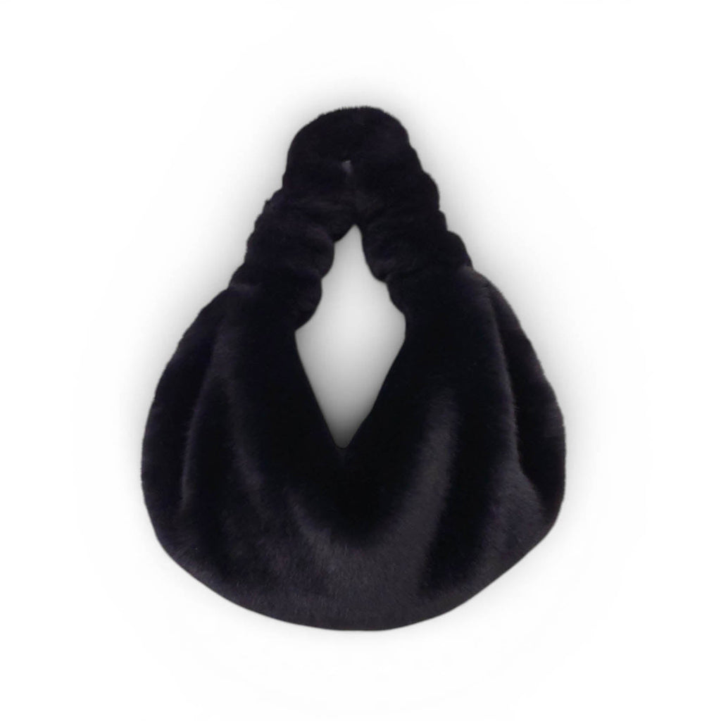 ALEXANDERWANG BLACK FAUX FUR MINI BAG WITH CRYSTAL LOGO DETAIL