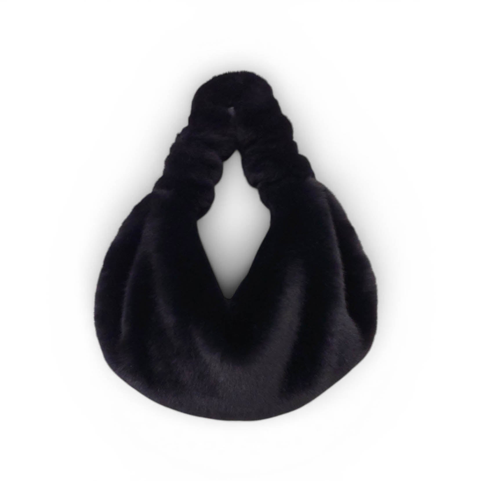 ALEXANDERWANG BLACK FAUX FUR MINI BAG WITH CRYSTAL LOGO DETAIL