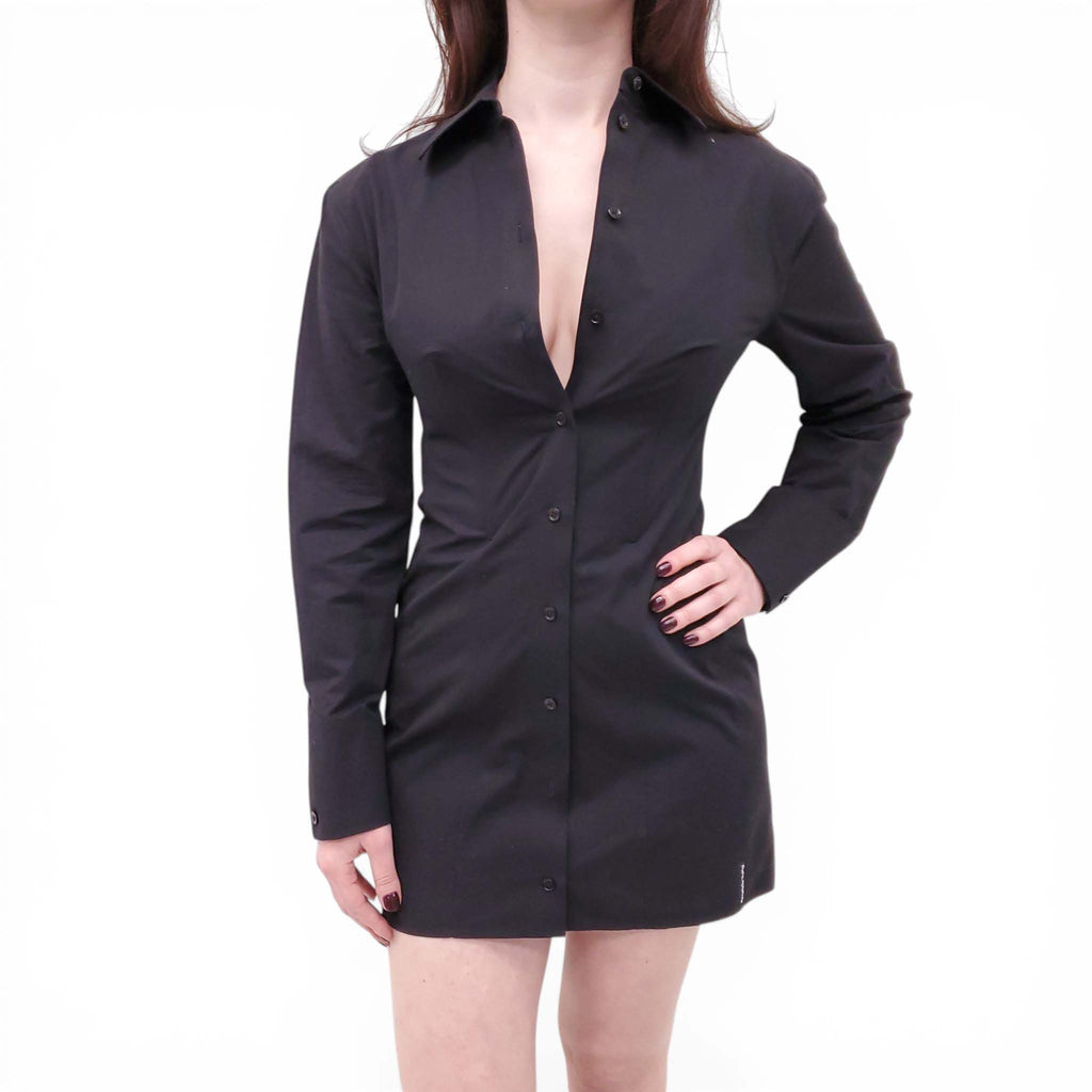 ALEXANDERWANG BLACK FITTED BUTTON UP SHIRT DRESS - SIZE 0