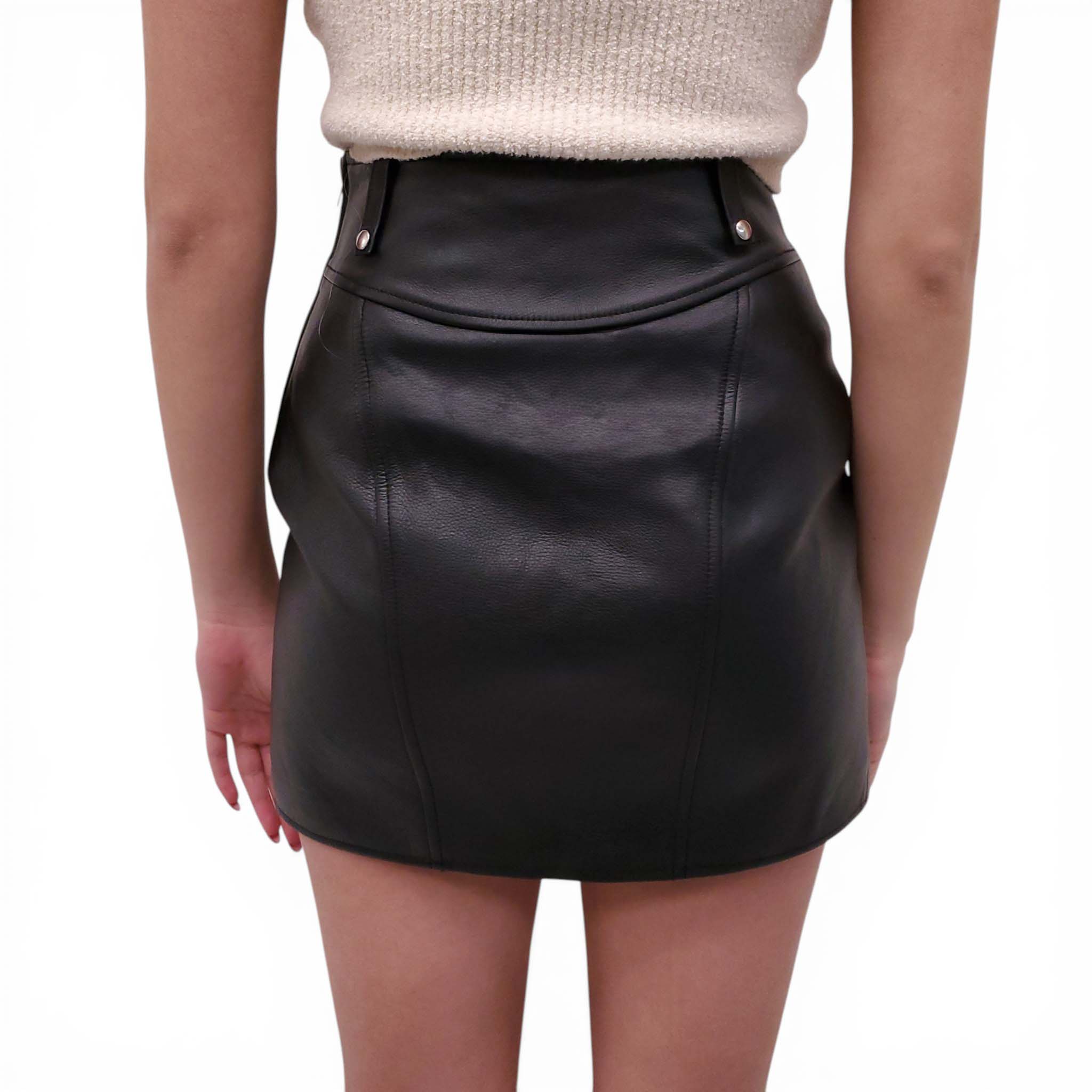 ALEXANDERWANG BLACK LEATHER MOTORCYCLE MINI SKIRT - SIZE 0