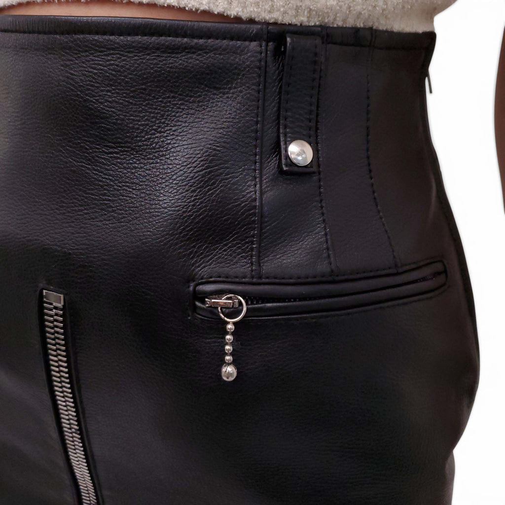 ALEXANDERWANG BLACK LEATHER MOTORCYCLE MINI SKIRT - SIZE 0