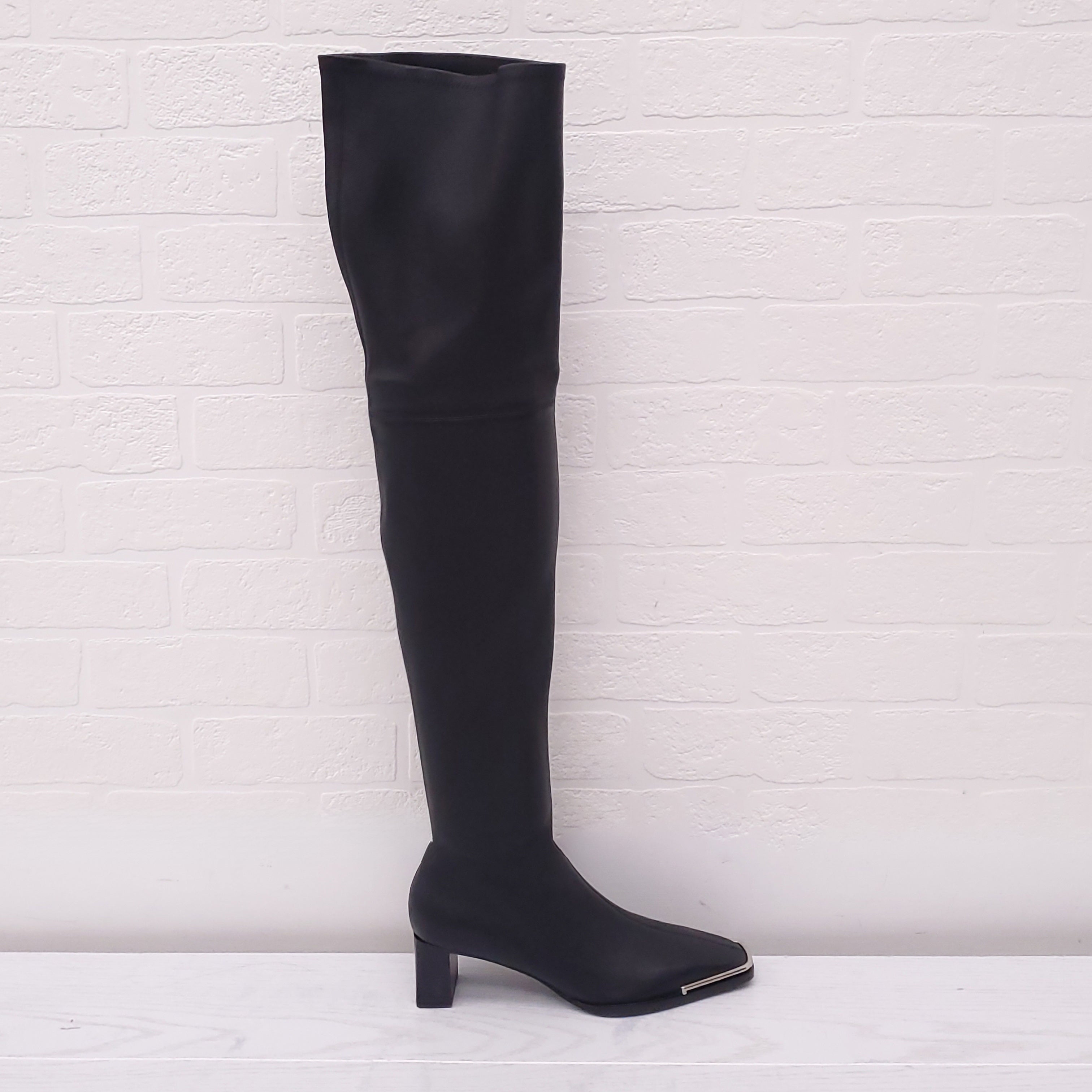 ALEXANDER WANG BLACK LEATHER 'MASCHA' THIGH HIGH BOOTS - SIZE 36.5