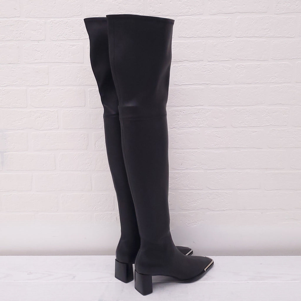 ALEXANDER WANG BLACK LEATHER 'MASCHA' THIGH HIGH BOOTS - SIZE 36.5