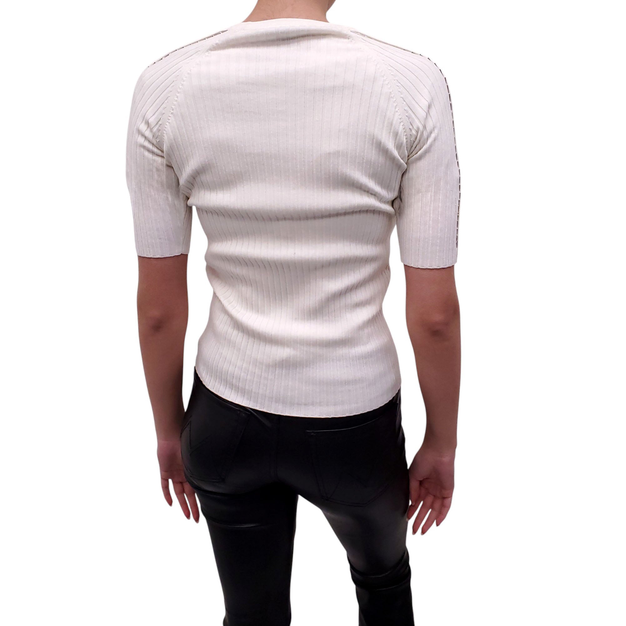 ALEXANDER WANG CREAM SHORT SLEEVE SWEATER WITH SILVER DETAILS - SIZE M