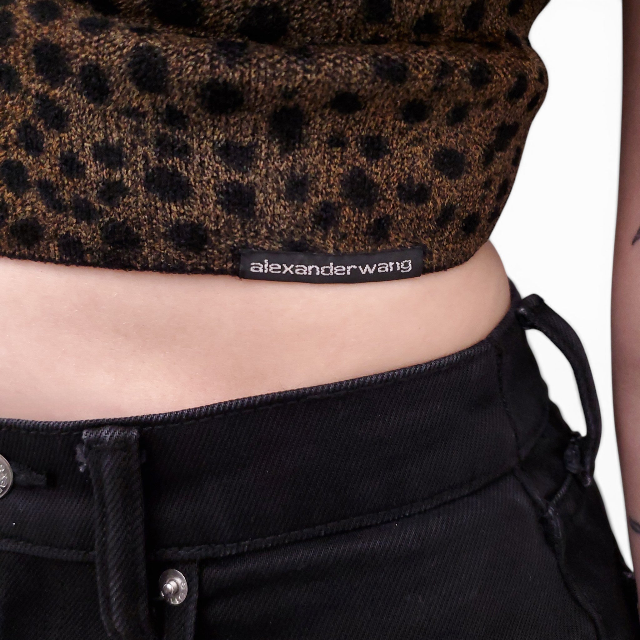 ALEXANDERWANG LEOPARD VELOUR CROPPED TOP WITH LOGO - SIZE XS