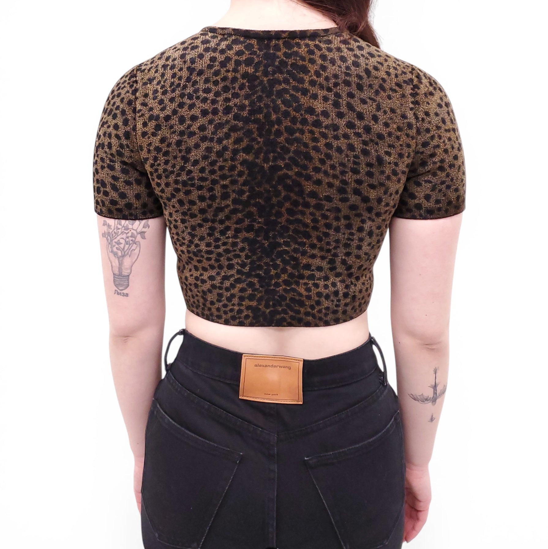 ALEXANDERWANG LEOPARD VELOUR CROPPED TOP WITH LOGO - SIZE XS