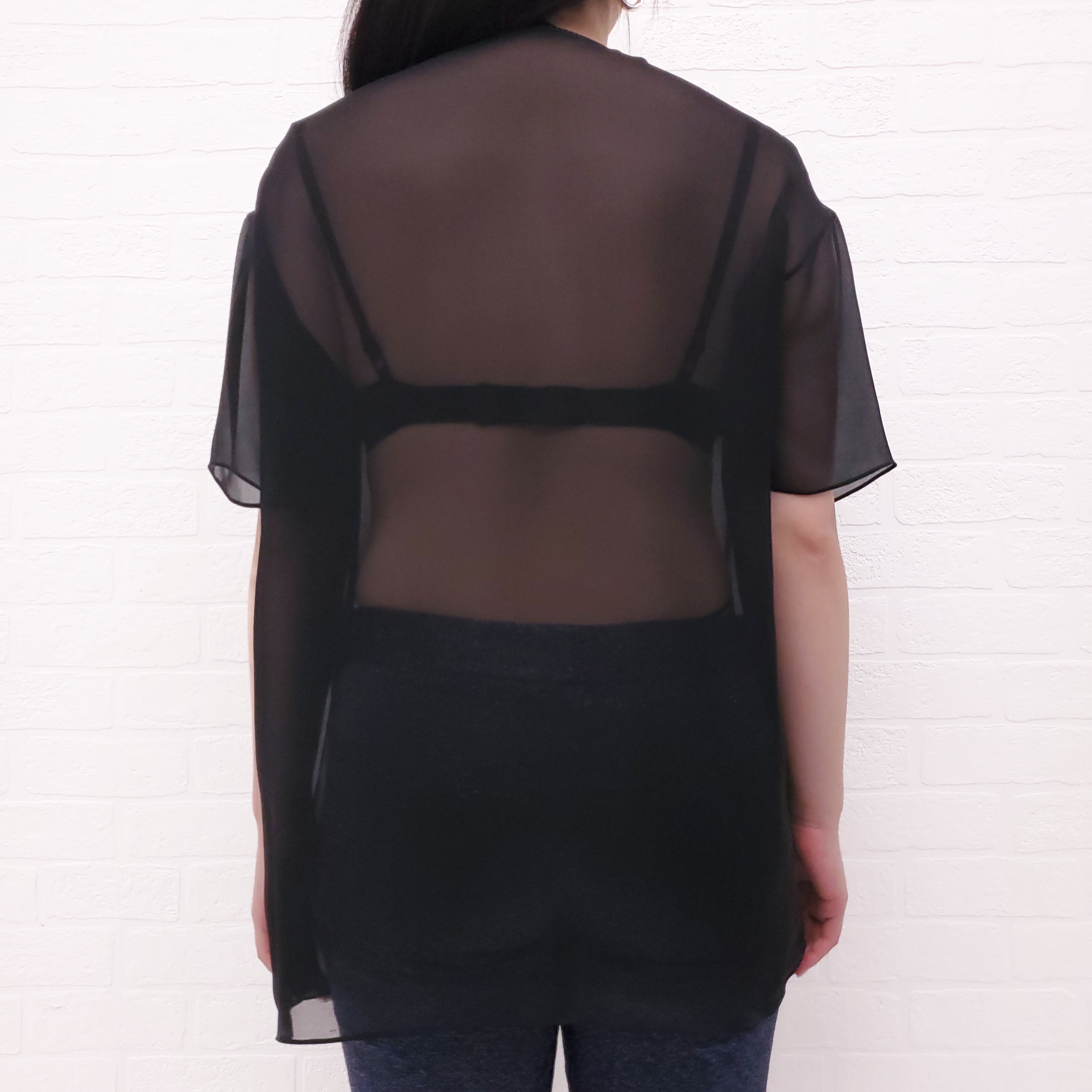 ALEXANDER WANG SHEER RUFFLE SHORT SLEEVE BLOUSE - SIZE S