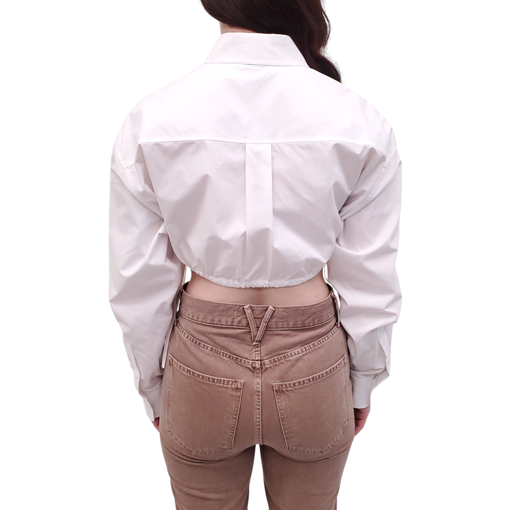 ALEXANDER WANG WHITE RUCHED CROPPED BLOUSE - SIZE XS