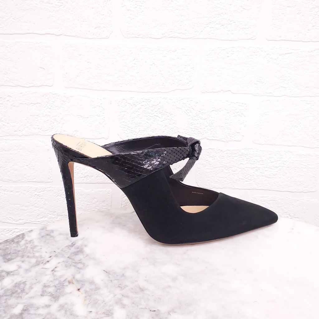 ALEXANDRA BIRMAN BLACK PYTHON MULES - SIZE 39.5