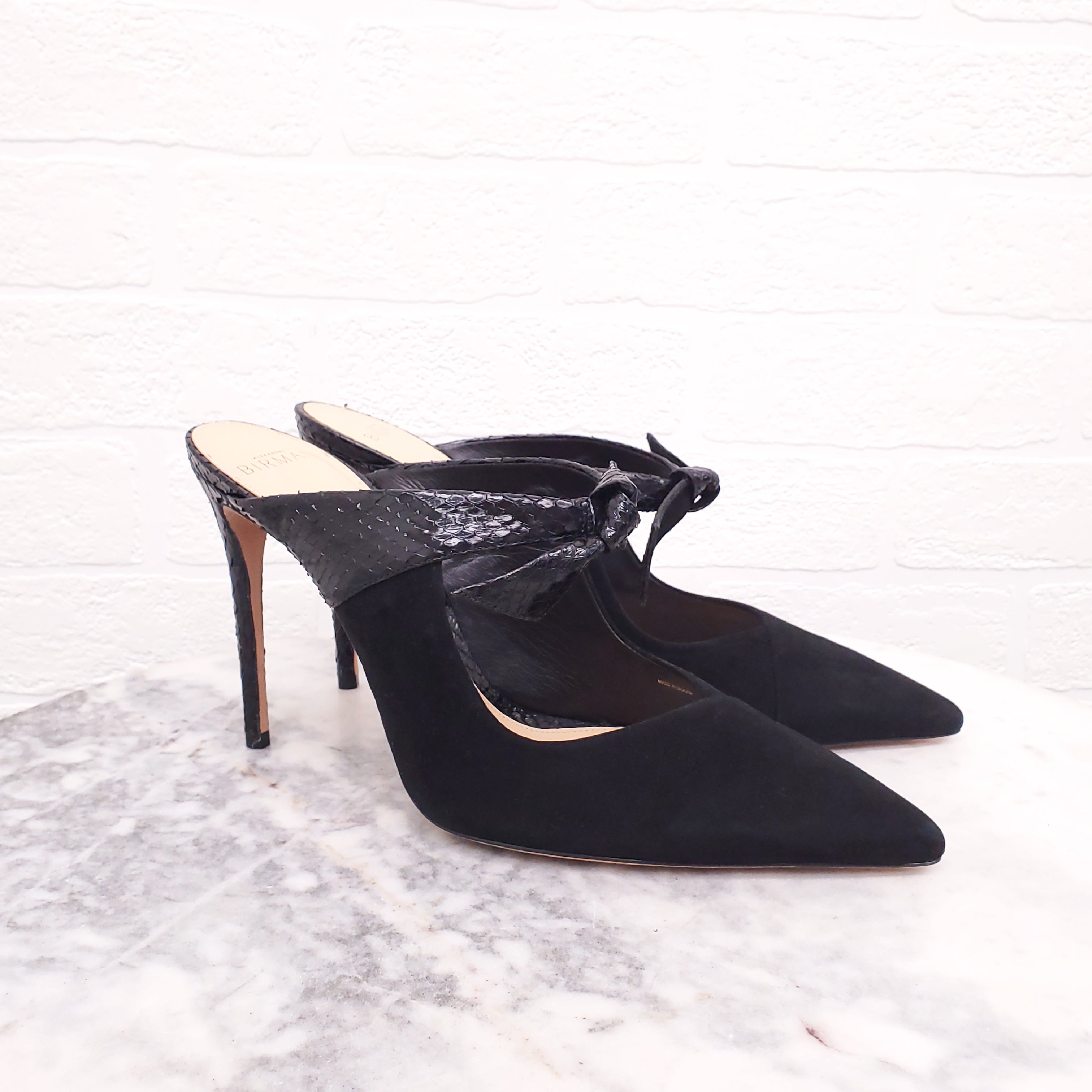 ALEXANDRA BIRMAN BLACK PYTHON MULES - SIZE 39.5