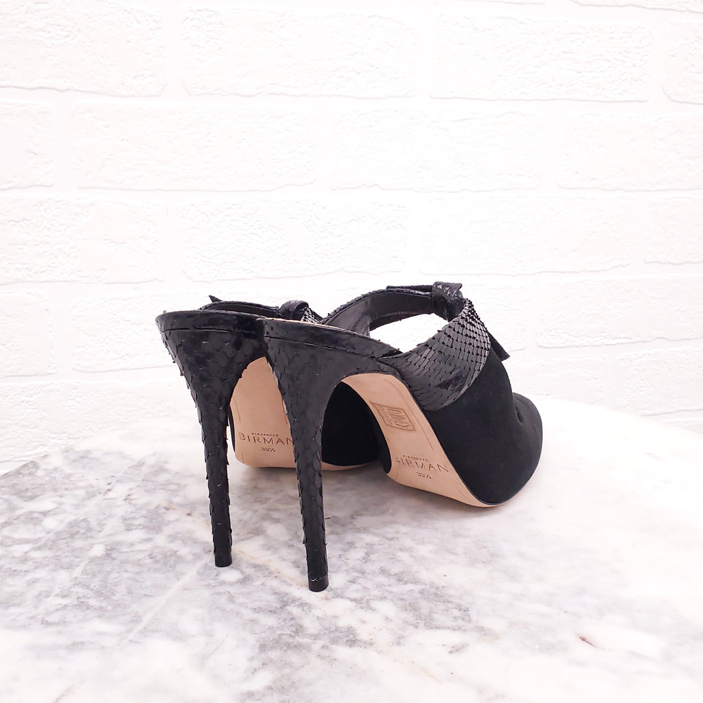 ALEXANDRA BIRMAN BLACK PYTHON MULES - SIZE 39.5