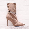 ALEXANDRE VAUTHIER BEIGE SATIN HEELED BOOTIE WITH CHAIN - SIZE 37