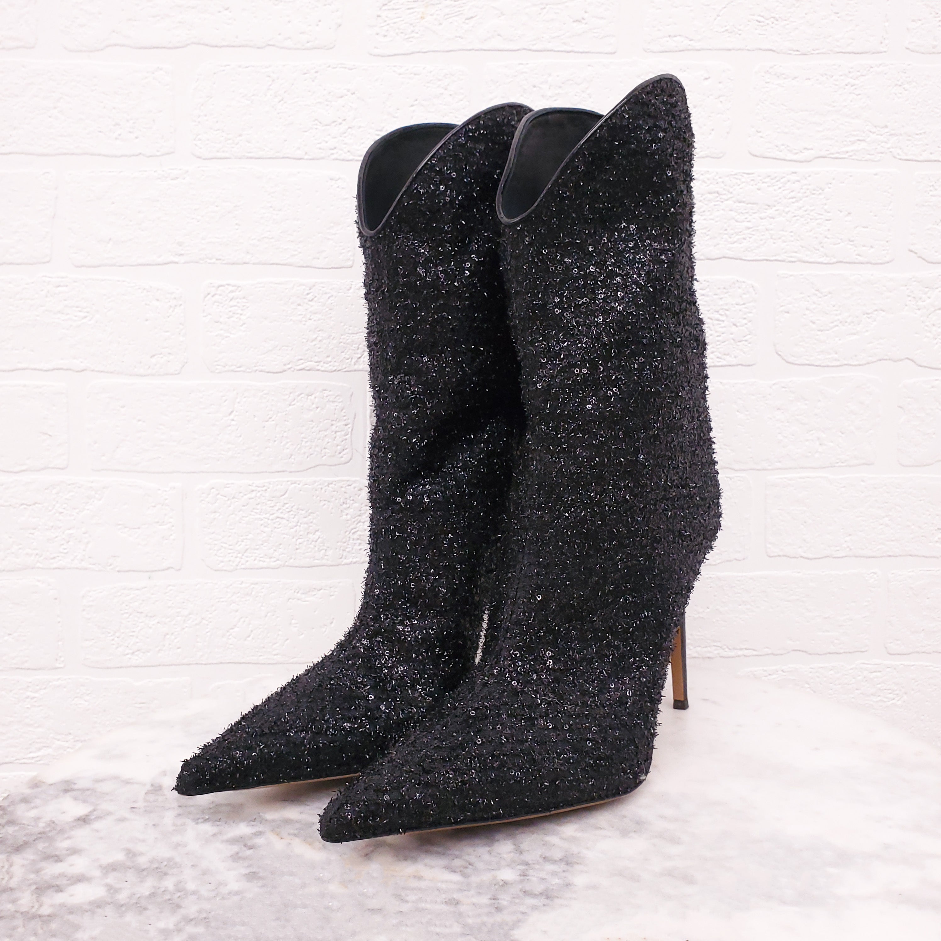 ALEXANDRE VAUTHIER BLACK METALLIC TWEED BOOTIES - SIZE 40