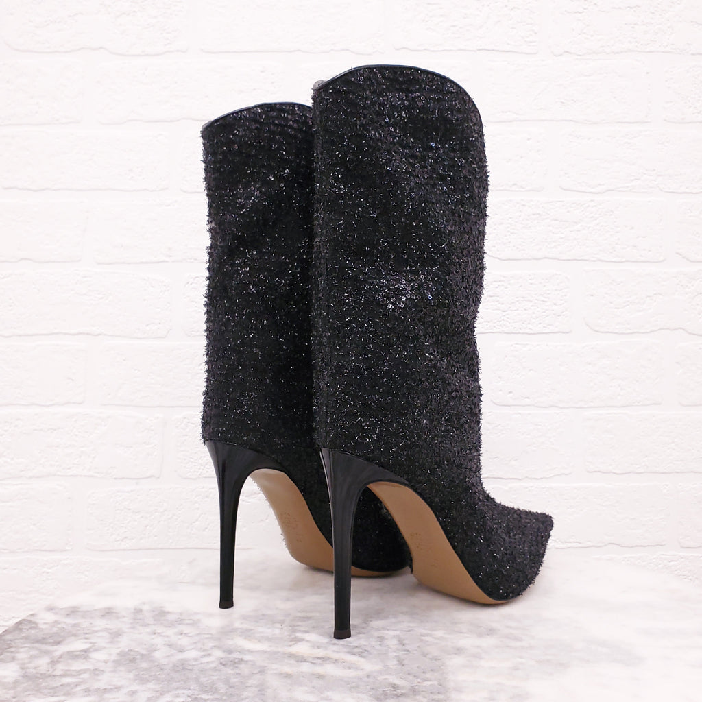 ALEXANDRE VAUTHIER BLACK METALLIC TWEED BOOTIES - SIZE 40