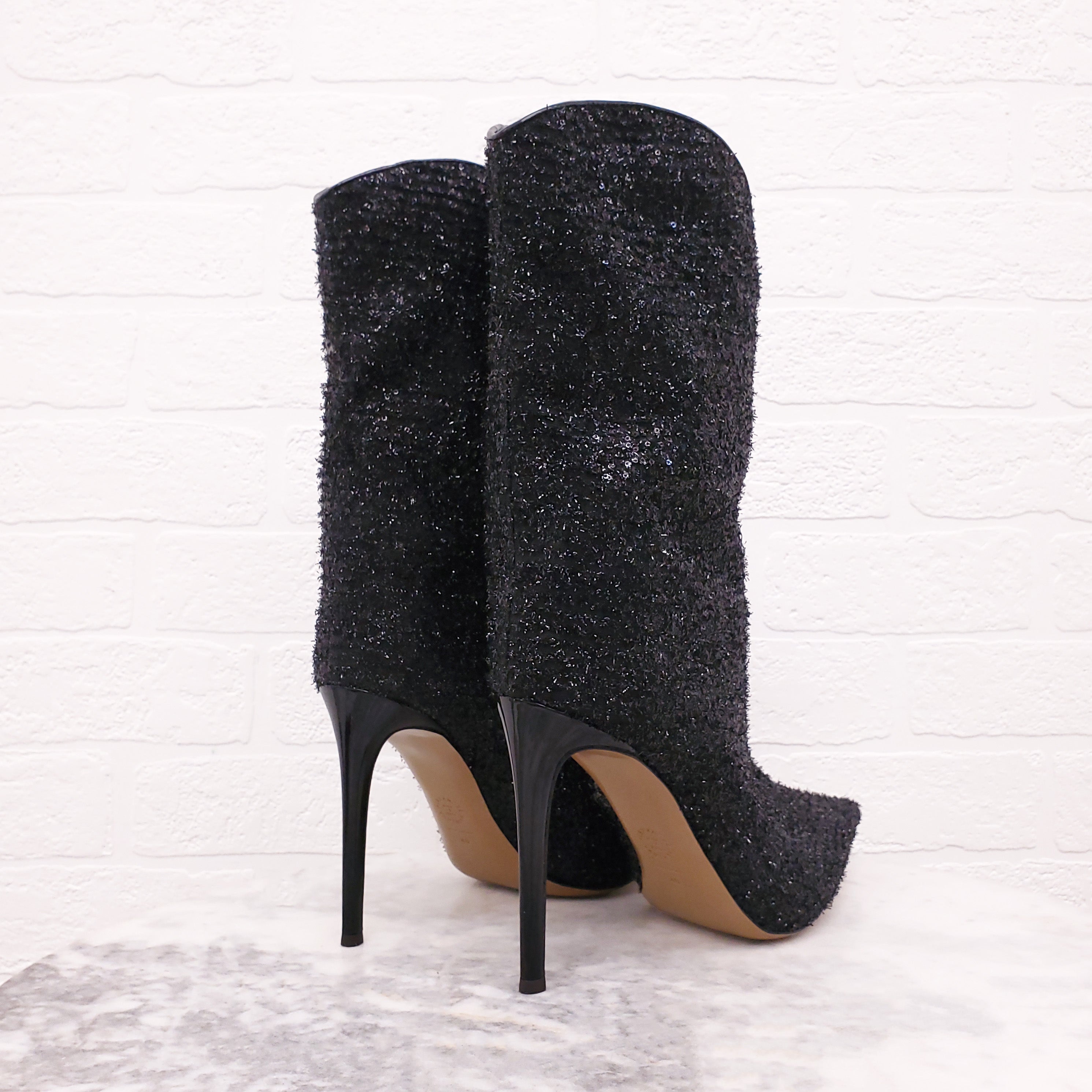 ALEXANDRE VAUTHIER BLACK METALLIC TWEED BOOTIES - SIZE 40